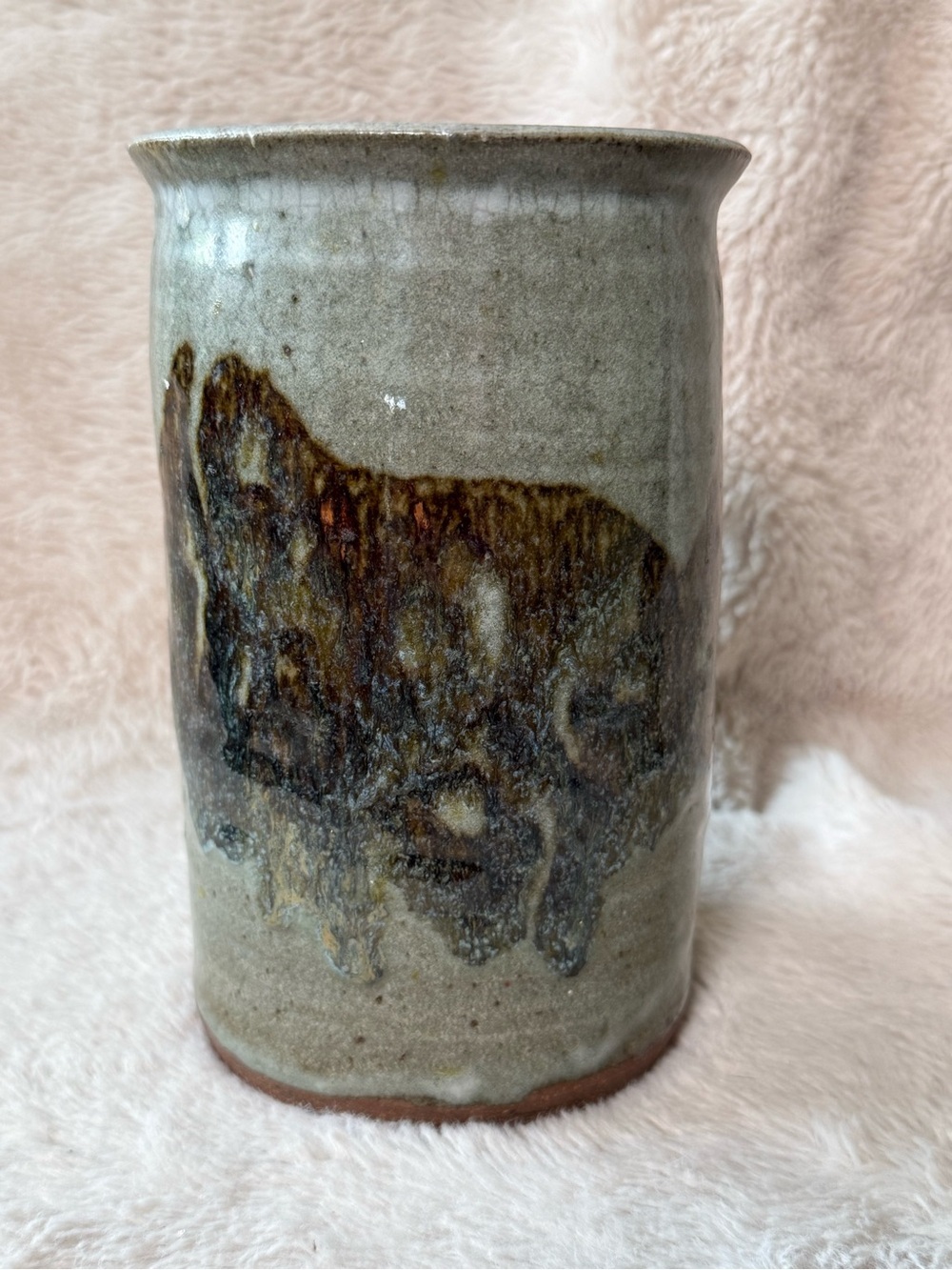 Hand Thrown Signed Stoneware Pottery Crock 7.5" High x 4.5" Round